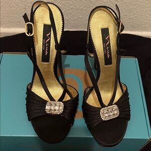 Nina Black Heels with Crystal Embellishment